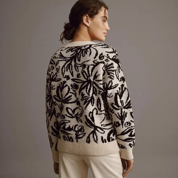 Anthropologie Floral Pop Embroidered Wool Blend Crewneck Sweater Sz S - Picture 4 of 13